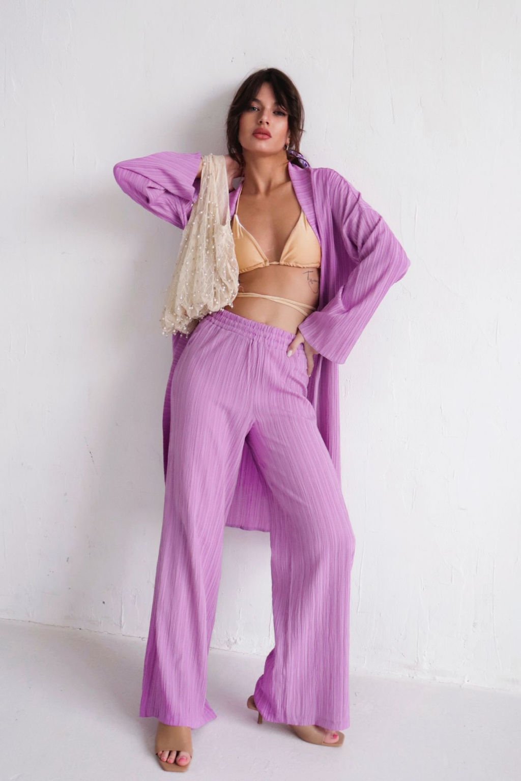 9540 Костюм из кимоно и брюк-палаццо сиреневый - Martichelli фото 11