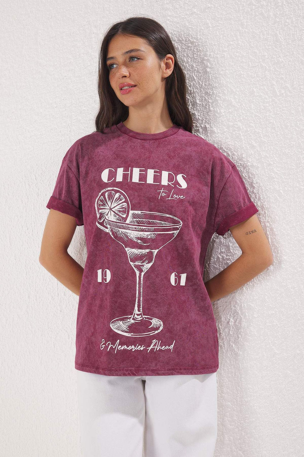 TRENDYOLMILLA Ac?k Sar? Bask?l? Oversize/Genis Kal?p Orme T-shirt TWOSS25TS00103  фото 14