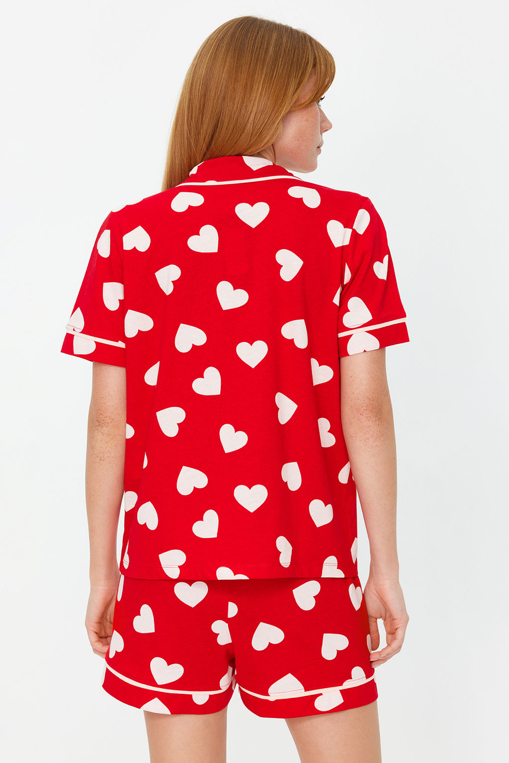 K?rm?z? %100 Pamuklu Kalpli Biye Detayl? Sortlu Orme Pijama Tak?m? THMSS21PT1200 - Trendyolmilla фото 6