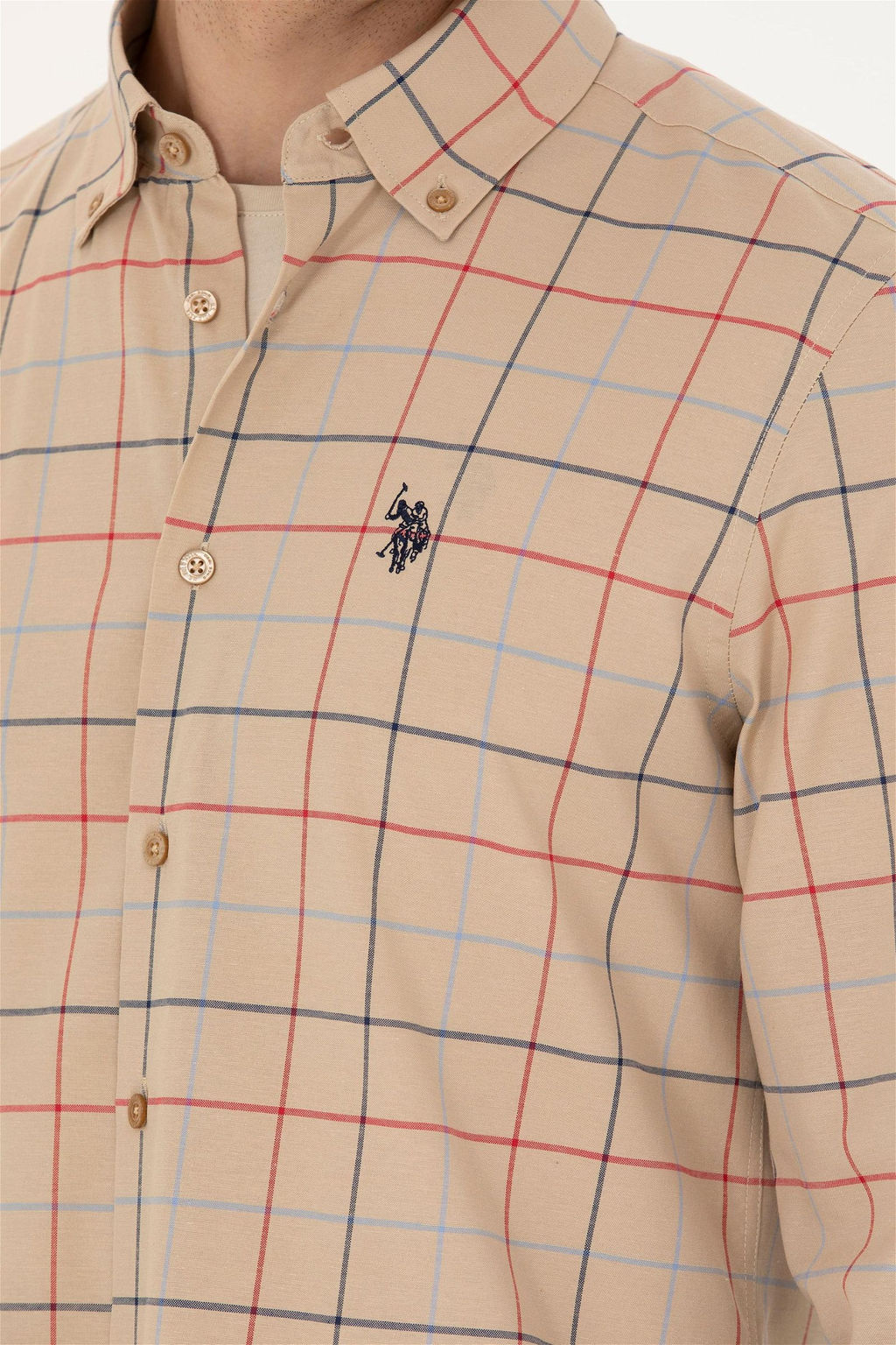 U. S. Polo Assn Мужская рубашка песочного цвета в клетку - U.s. polo assn фото 7
