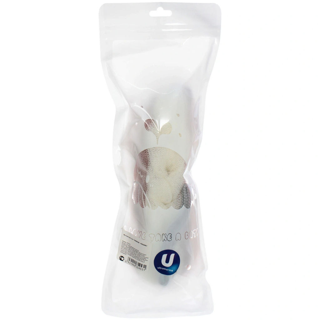 Цена за 4 шт. Мочалка для тела "PREMIUM - FERGAMO", цвет белый / капучино, 26*6см, 60грамм (зип пакет и наклейка Ultramarine)