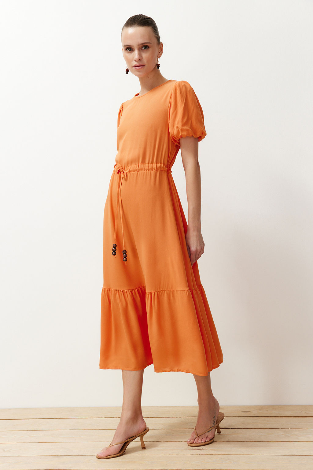 Kiremit Buzgu Detayl? Volanl? Maxi Dokuma Elbise TWOSS24EL00435 - Trendyolmilla фото 2