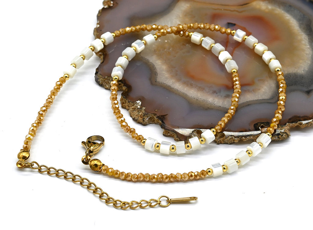 Чокер из циркона с перламутром рондель 3*2мм цв.шампань, 41см