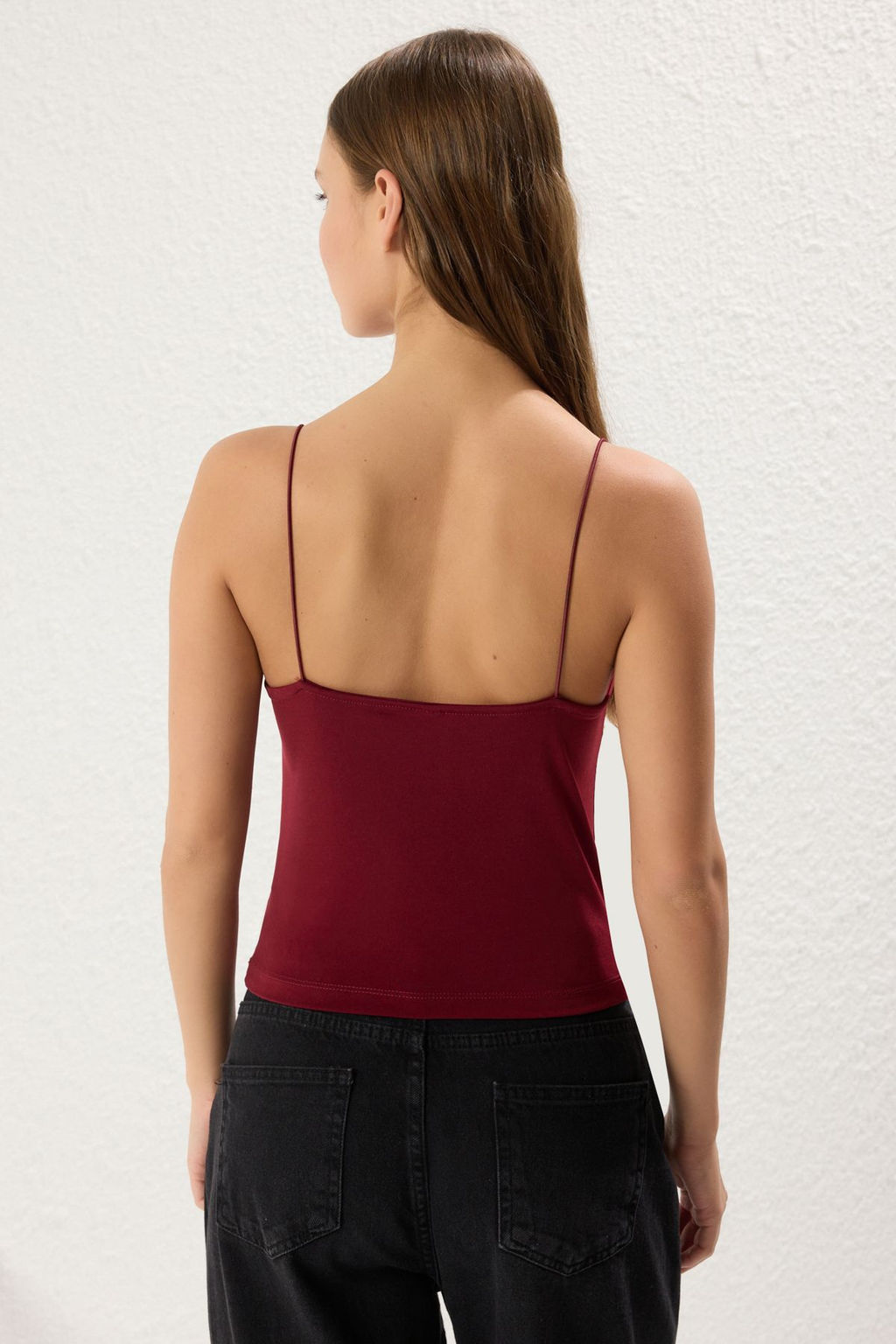 Bordo Fitted/Vucuda Oturan Degaje Yaka Esnek Orme Bluz TWOSS21BZ0667