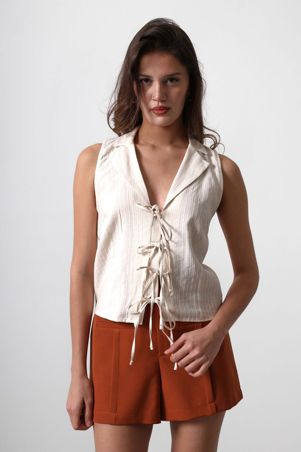 Bej Ceket Yaka Onu Baglama Detayl? Regular Dokuma Bluz TWOSS25BZ00165 - Trendyolmilla фото 3