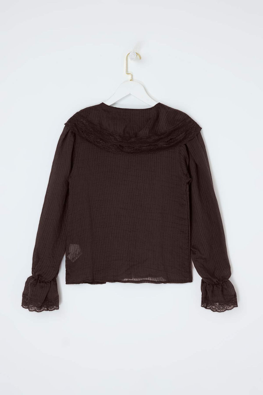 Limited Edition Kahverengi Hafif Transparan Dantel Garnili Gomlek TWOSS26GO00123