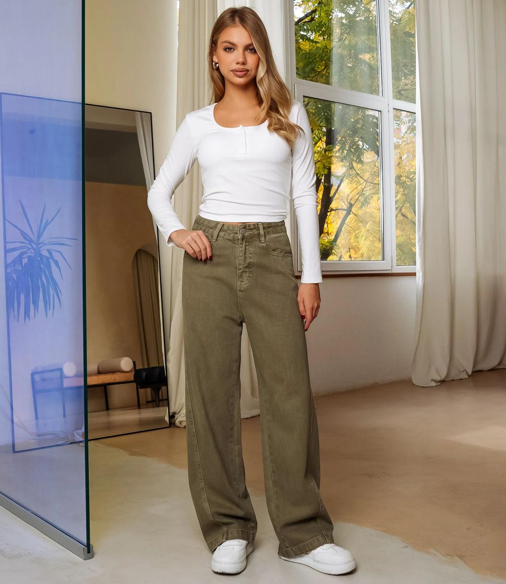 Джинсы #КТ6257, хаки