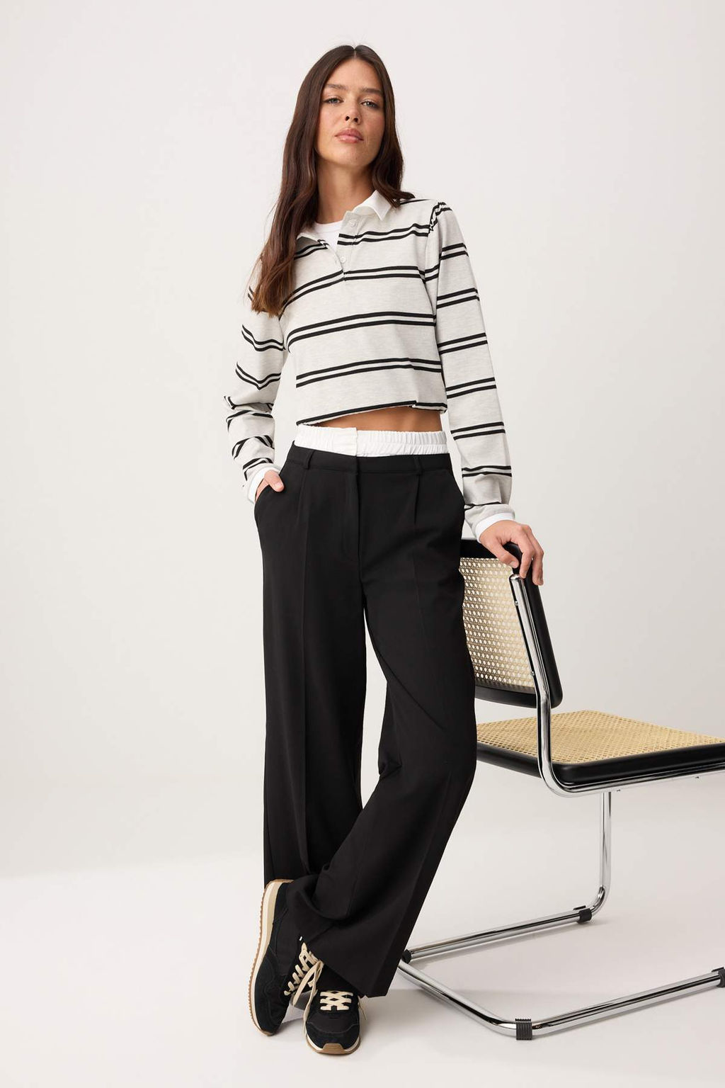 TRENDYOLMILLA Limited Edition Siyah Wide Leg Bel Boxer Detayl? Dokuma Kumas Pantolon TWOAW24PL00273  фото 14