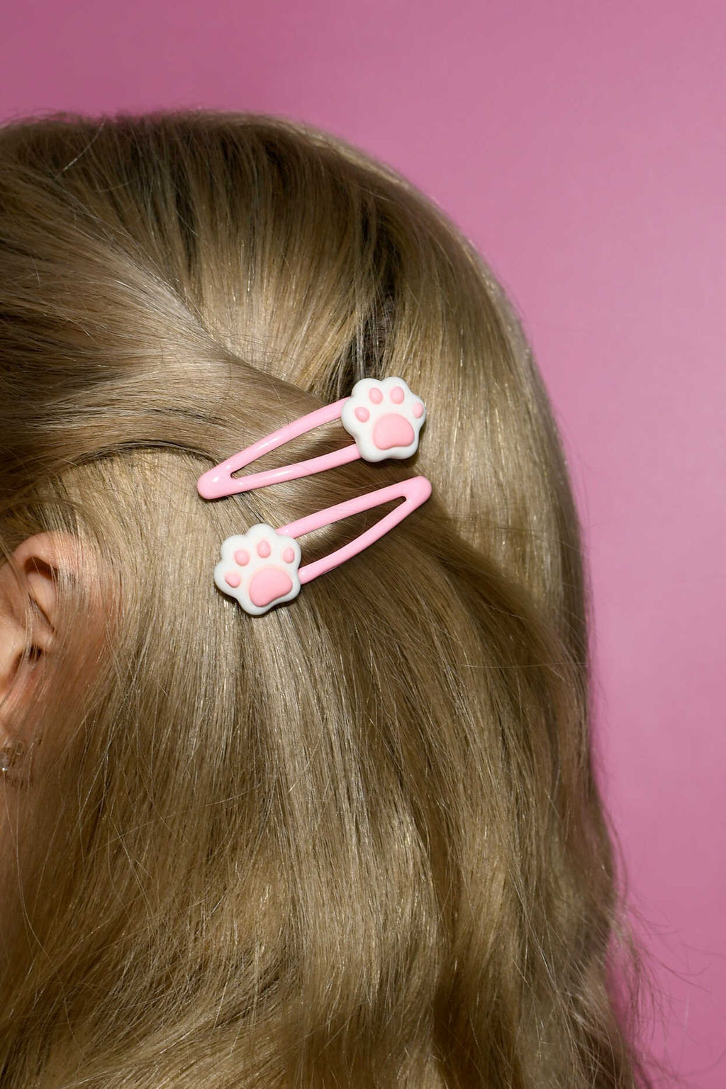 Набор заколок для волос клик-клак, глянцевые, арт. 71740 / 10 ЛАПКИ (в наборе: 2шт., 5,4 см, черный металл, полиэфирная смола, цвет: розовый, подложка из мелованного картона + ПЭТ-пакет с европодвесом)