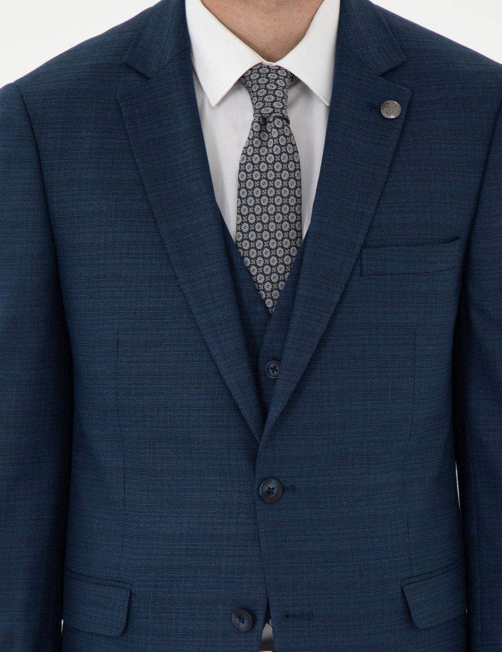 Lacivert Ex. Slim Fit Yelekli Tak_m Elbise