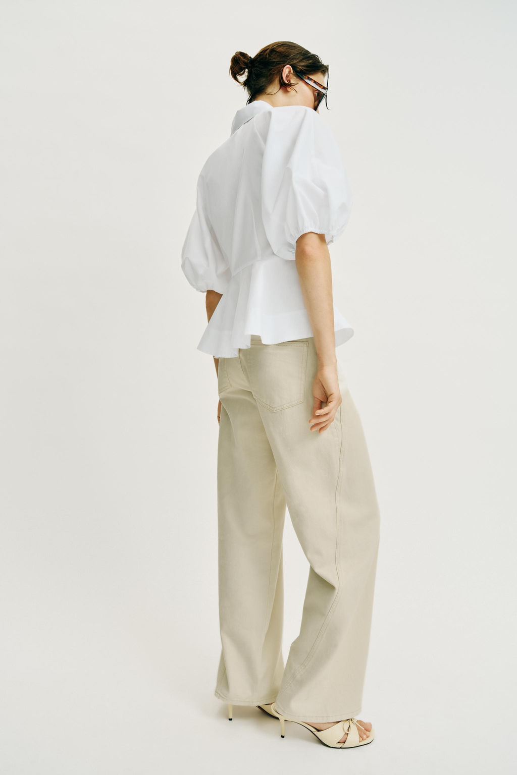 CAMISA PEPLUM MANGA ABULLONADA / Blanco - Zara фото 5