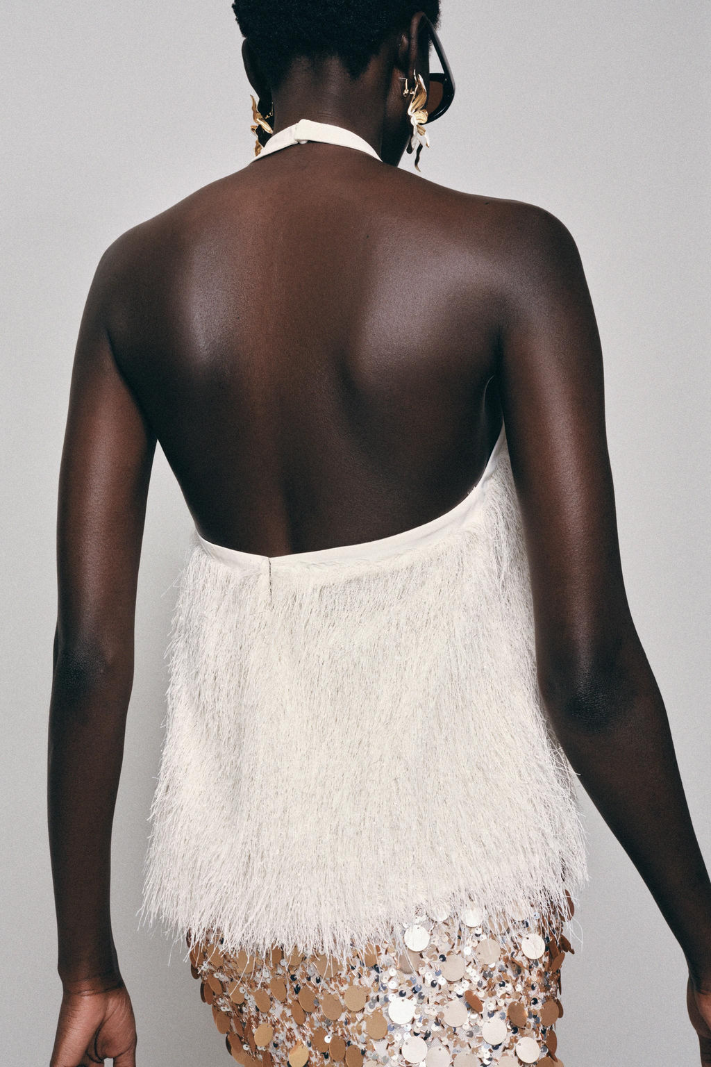 TOP HALTER PLUMAS HILO METALIZADO / Crudo - Zara фото 3