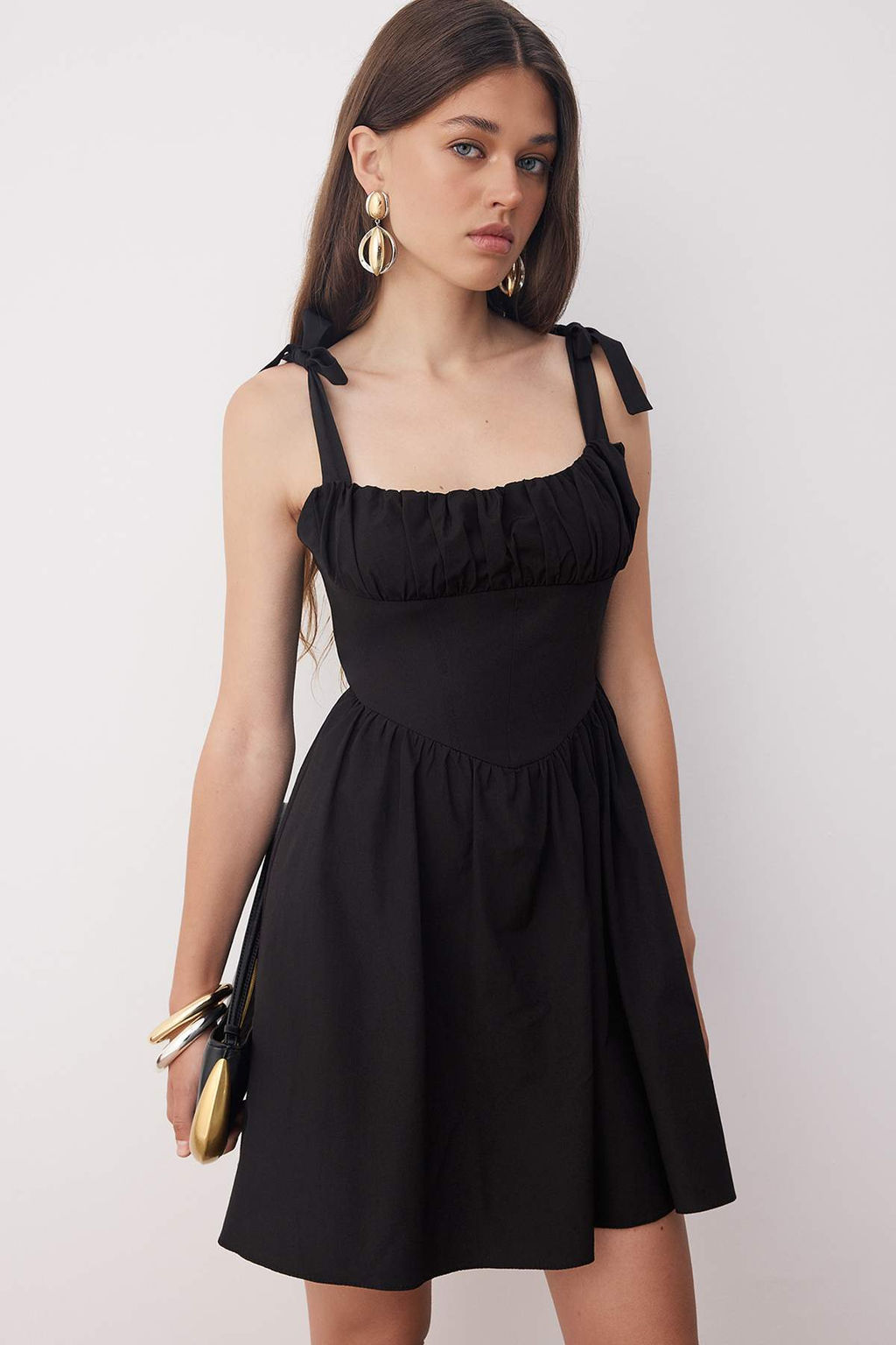 Ac?k Sar? Yaka Detayl? Fiyonklu Poplin Dokuma Elbise TWOSS25EL00891 - Trendyolmilla фото 6