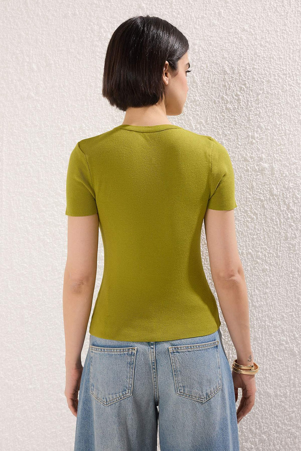 Yag Yesili Bisiklet Yaka Triko Ince Bluz TWOSS25BZ00300