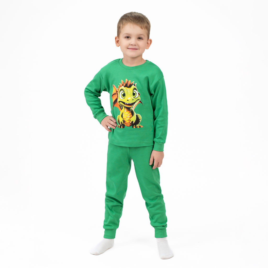 Пижама детская зеленая дракон ПЖ-1818 (110-116, 60)
