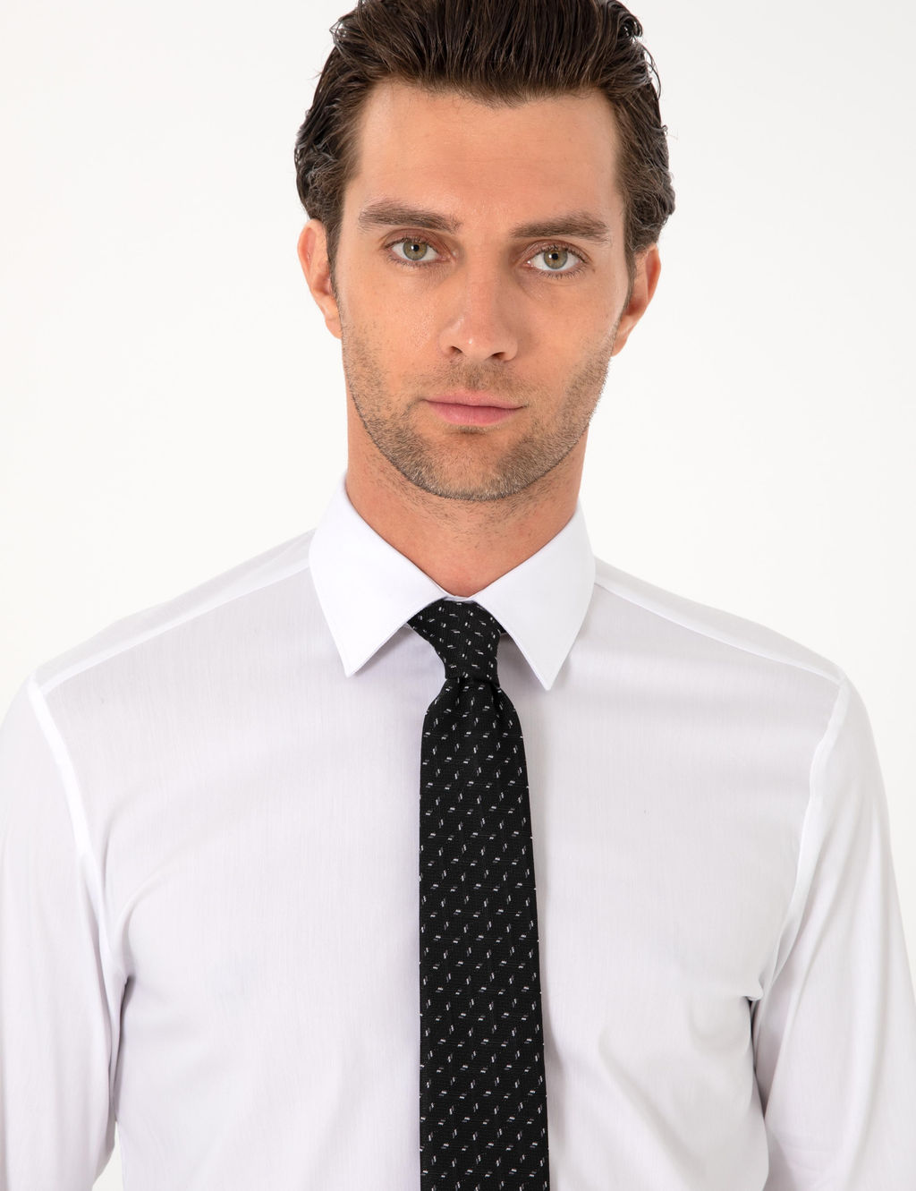 Beyaz Slim Fit Pamuk Kar___ml_ Klasik Yaka Basic G_mlek - Cacharel фото 2
