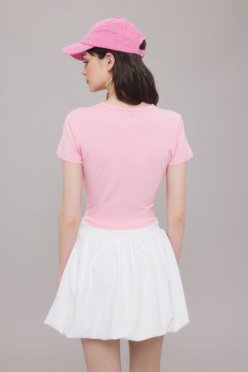 Pembe Fitted/Vucuda Oturan Slogan Bask?l? Fiyonklu Orme T-Shirt TWOSS25TS00082