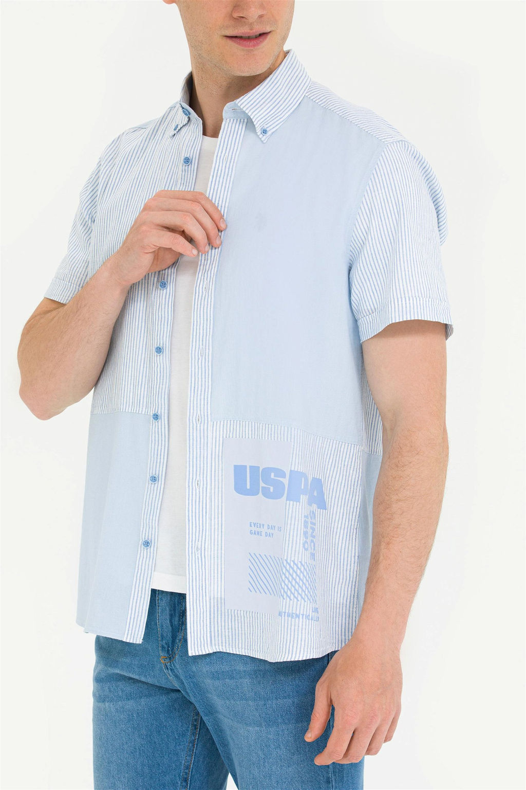 U. S. Polo Assn / Мужская синяя рубашка с коротким рукавом - U.s. polo assn фото 13