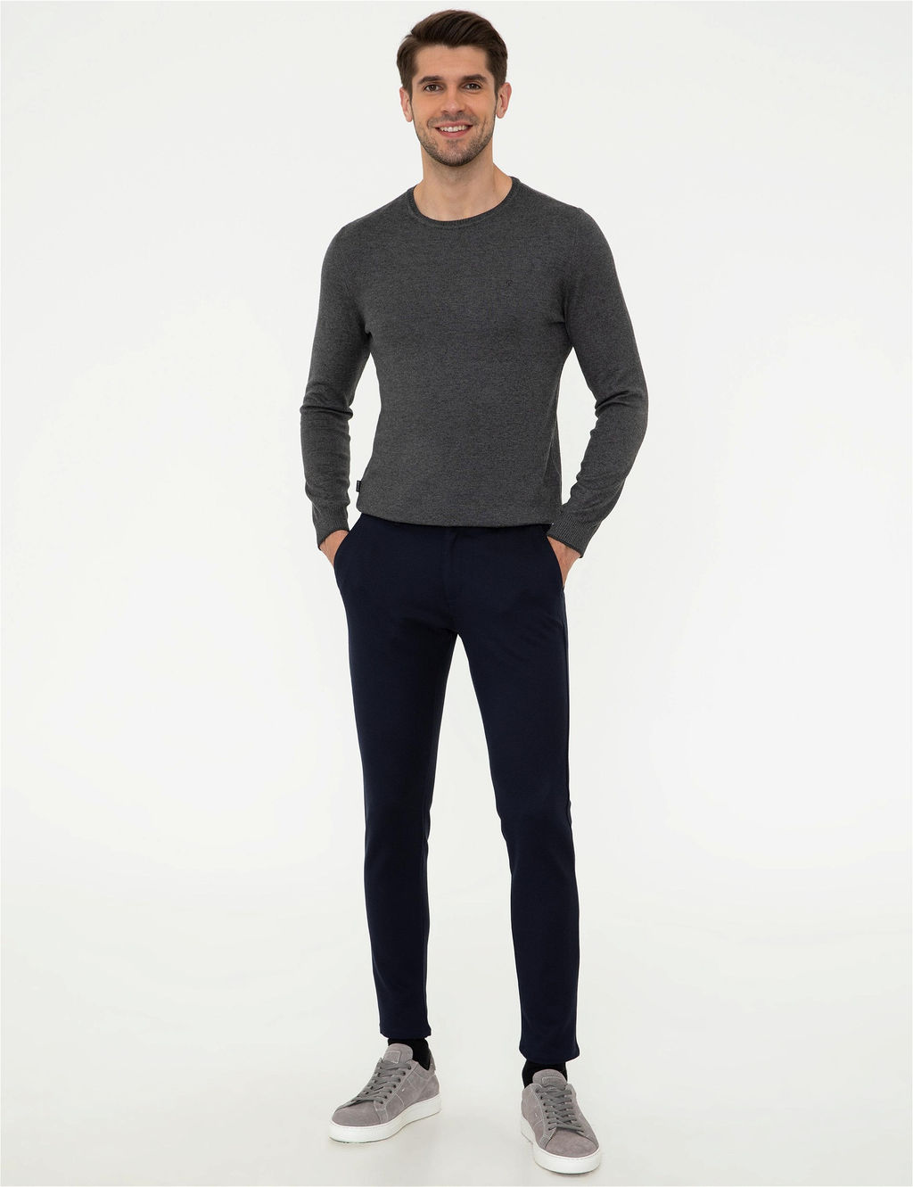 Gri Melanj Slim Fit Bisiklet Yaka Basic Triko Kazak - Pierre cardin фото 5