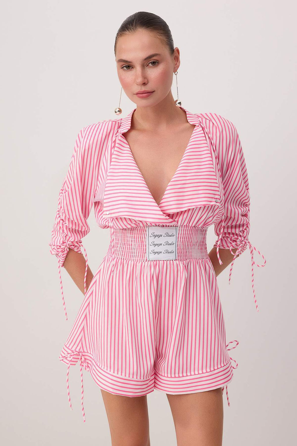 Trendyolmilla X Sagaza Studio Pembe-Beyaz Cizgili Poplin Tulum TPRSS22TU00000  фото 8