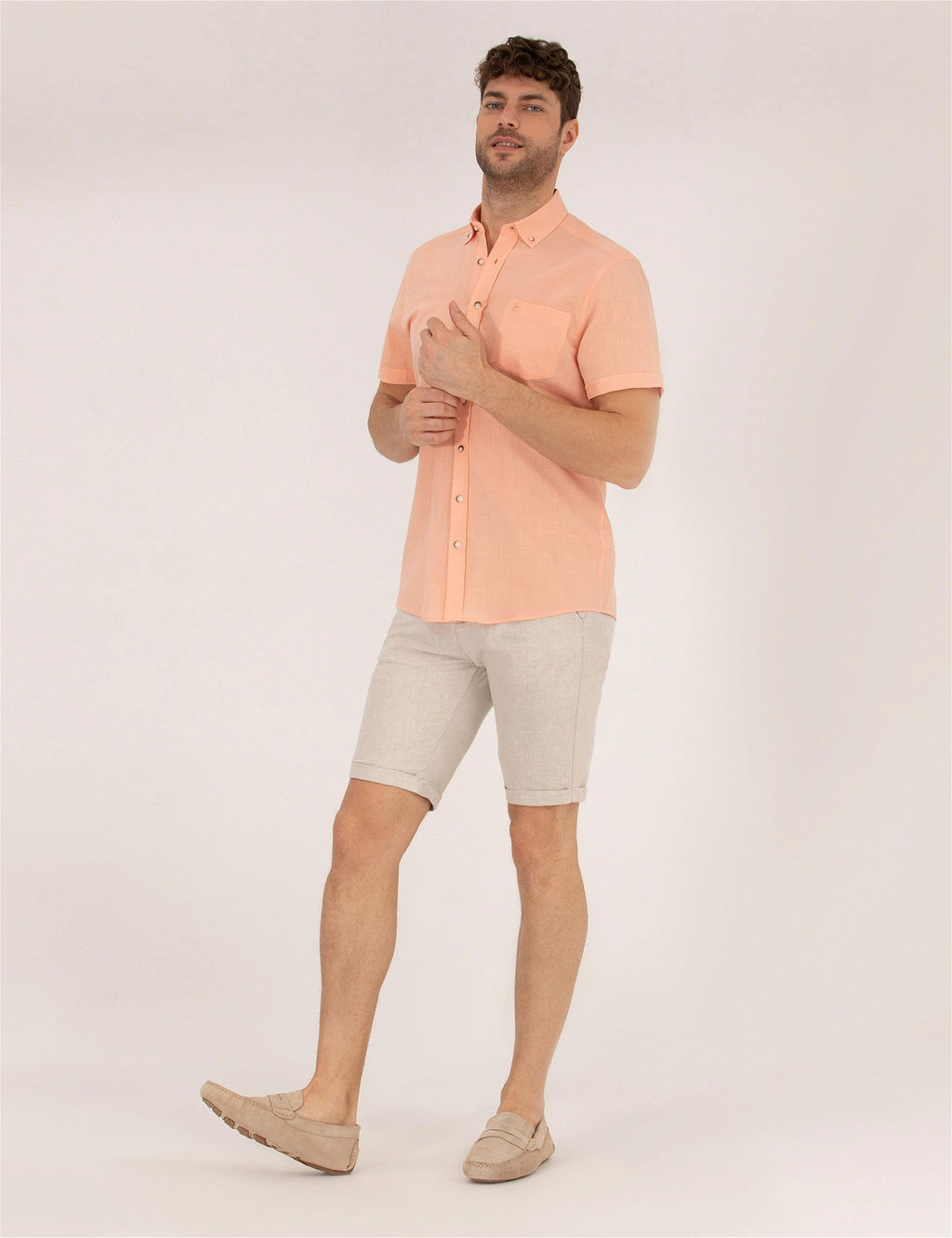 Bej Slim Fit Keten Kar___ml_ Beli Lastikli _ort
