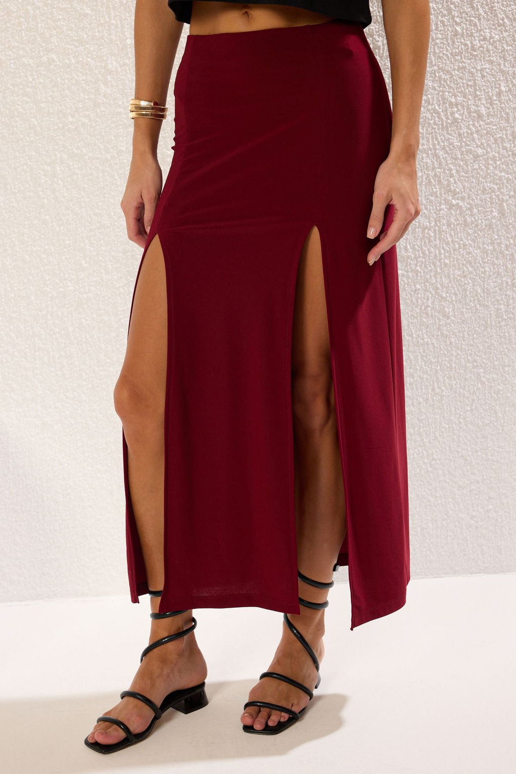 TRENDYOLMILLA Siyah A-line/Can Ac?lan Y?rtmacl? Esnek Maxi Orme Etek TWOSS25ET00041  фото 3