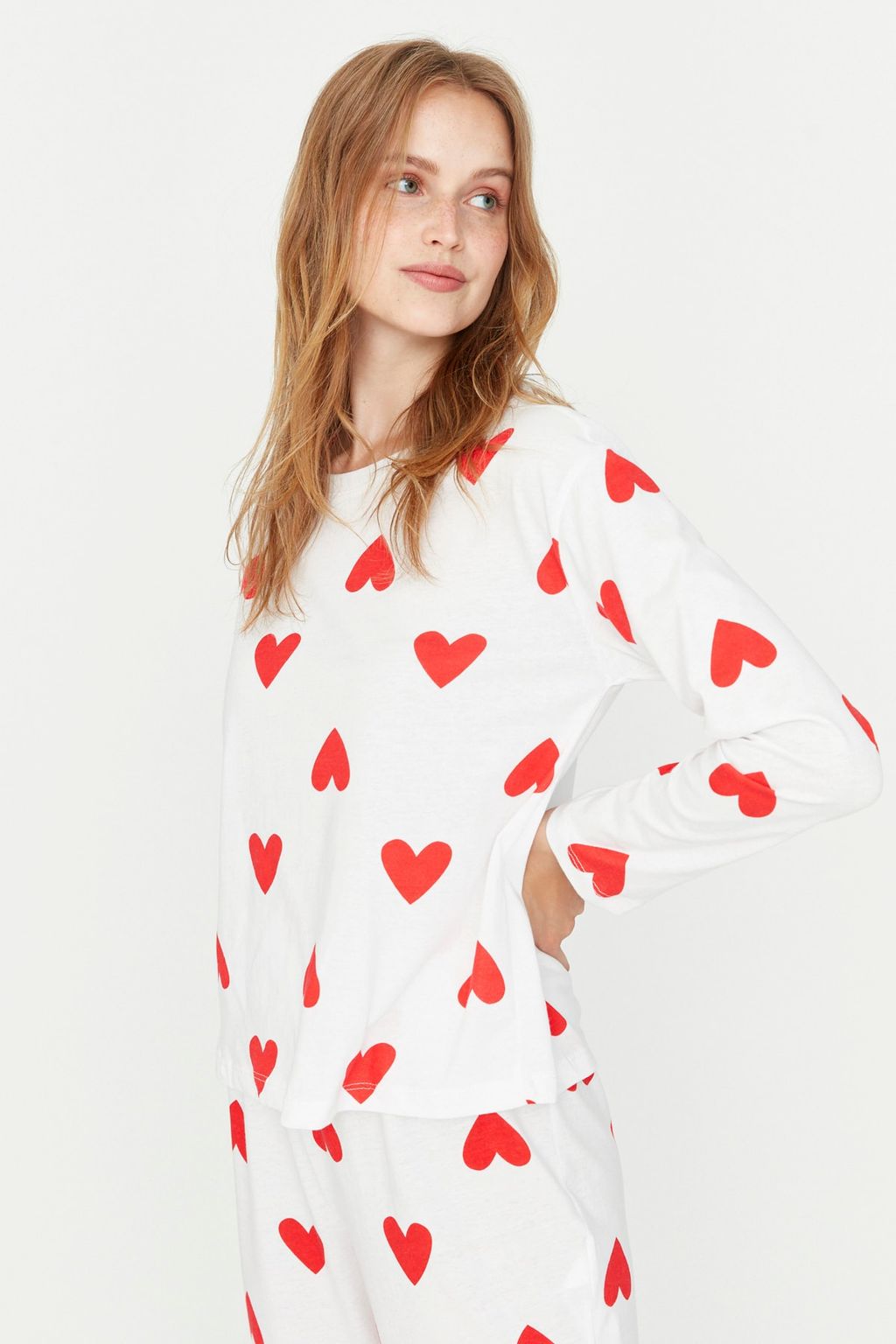 Trendyolmilla Beyaz %100 Pamuklu Kalpli Orme Pijama Tak?m? THMAW21PT0566 фото 13