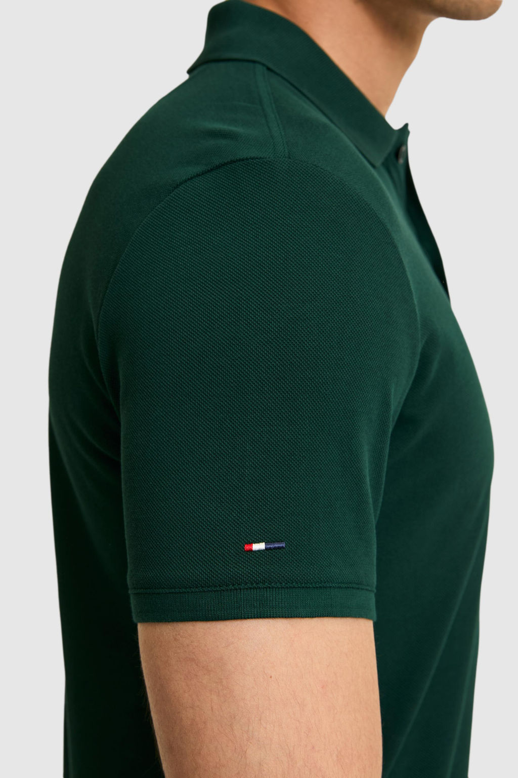 Erkek Slim Fit Polo Yaka Koyu Ye_il Basic Ti__rt