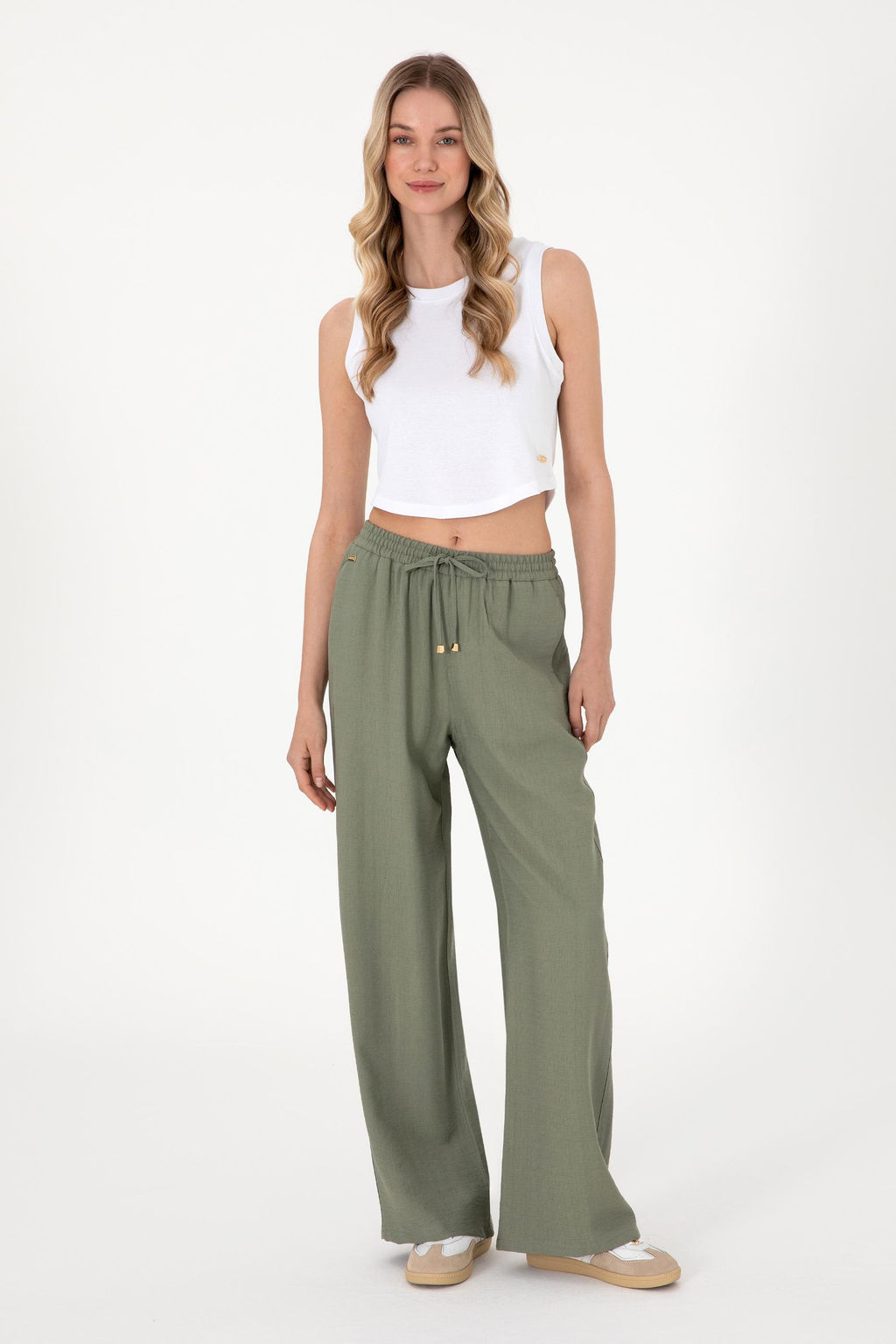 Kad_n Koyu Haki Loose Relax Fit Kanvas Pantolon