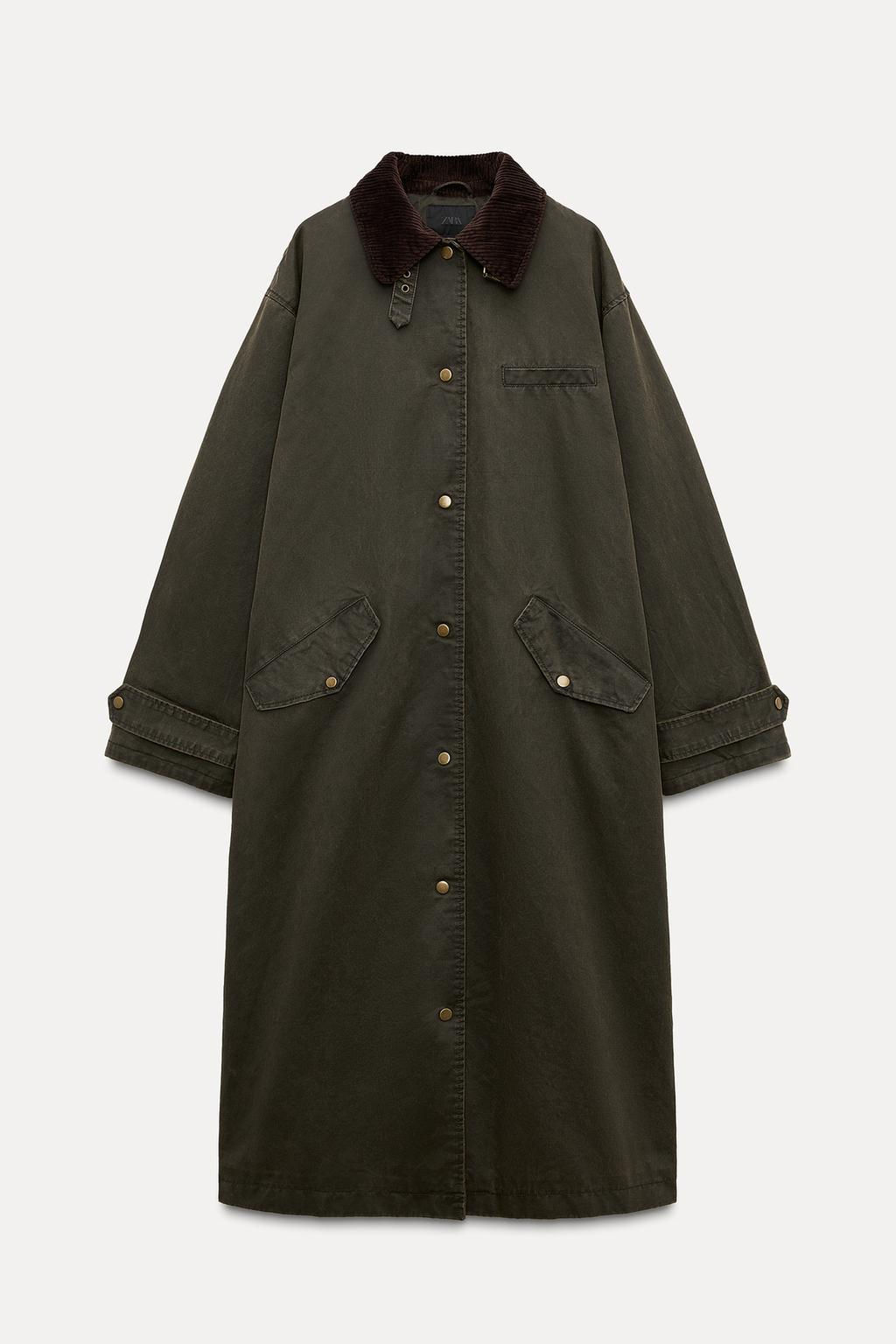 WAXED TRENCH COAT WITH CORDUROY COLLAR - Zara фото 5