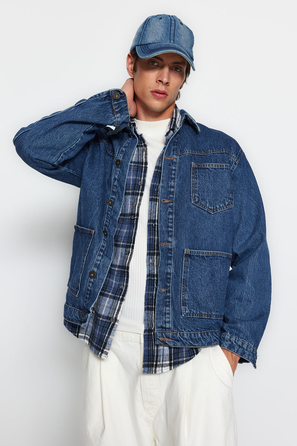 TRENDYOL MAN Orta Mavi %100 Pamuk Regular Fit Denim Kot Ceket TMNAW24CE00004 - Trendyolmilla фото 11