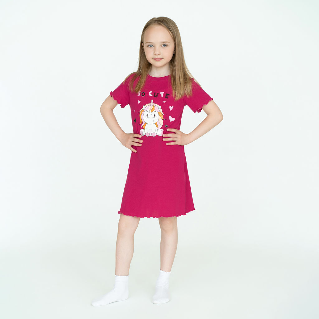 Сорочка для девочки темно-малиновая единорожка 818 (122, 64)