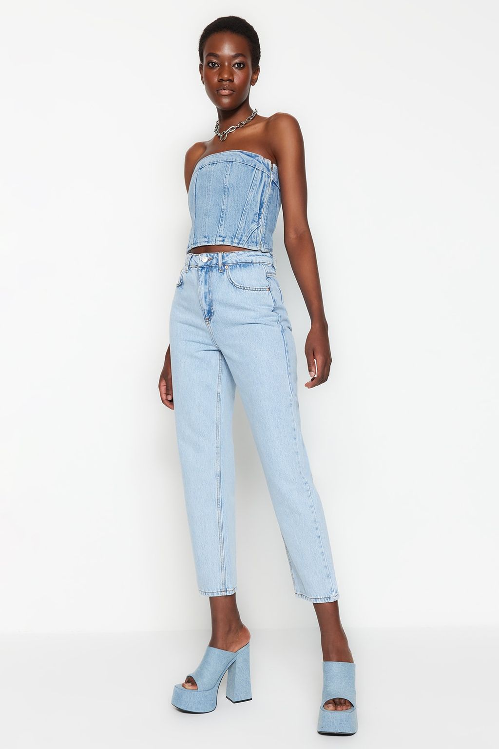 TRENDYOLMILLA Mavi Yuksek Bel Straight Jeans TWOSS23JE00089  фото 13