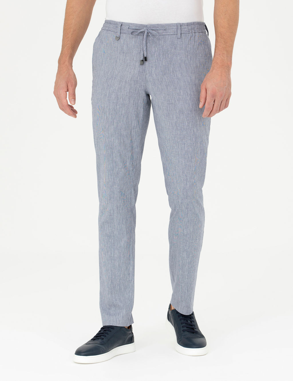 Koyu Mavi Ex. Slim Fit Keten Kar___ml_ Kuma_ Pantolon