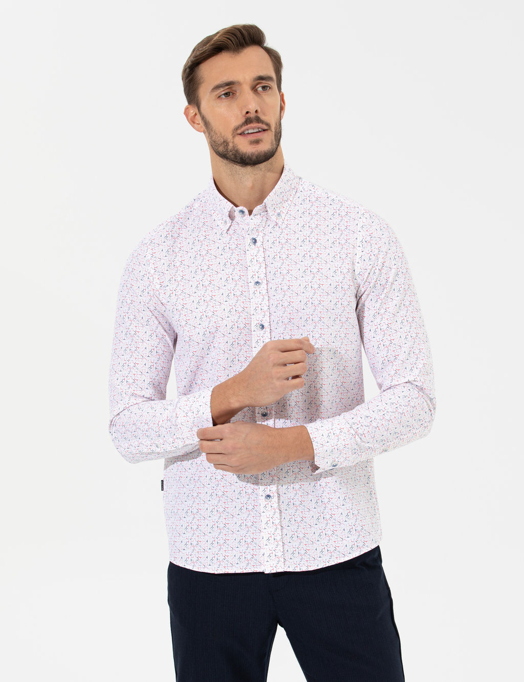 K_rm_z_ Slim Fit Uzun Kollu G_mlek
