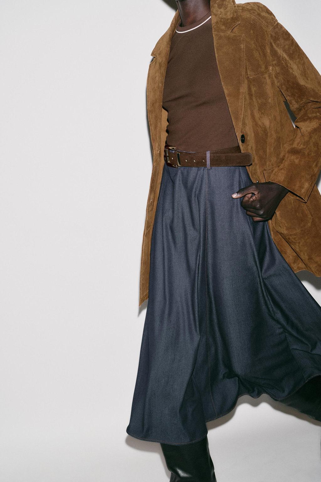 CONTRAST MIDI DRESS WITH BELT - Zara фото 3
