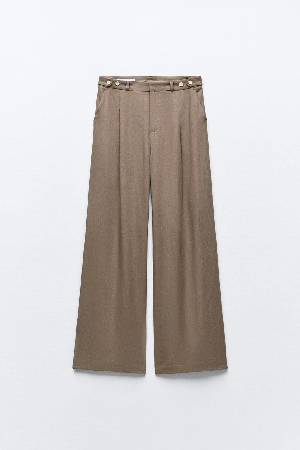 DARTED LINEN BLEND WIDE-LEG TROUSERS - Zara фото 3