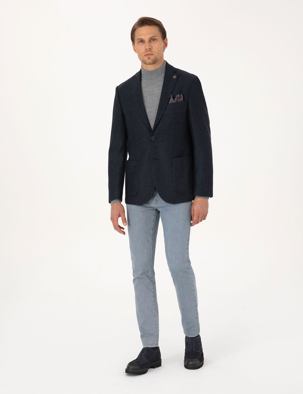 Lacivert Slim Fit Y_n Kar___ml_ Bal_ks_rt_ Ceket