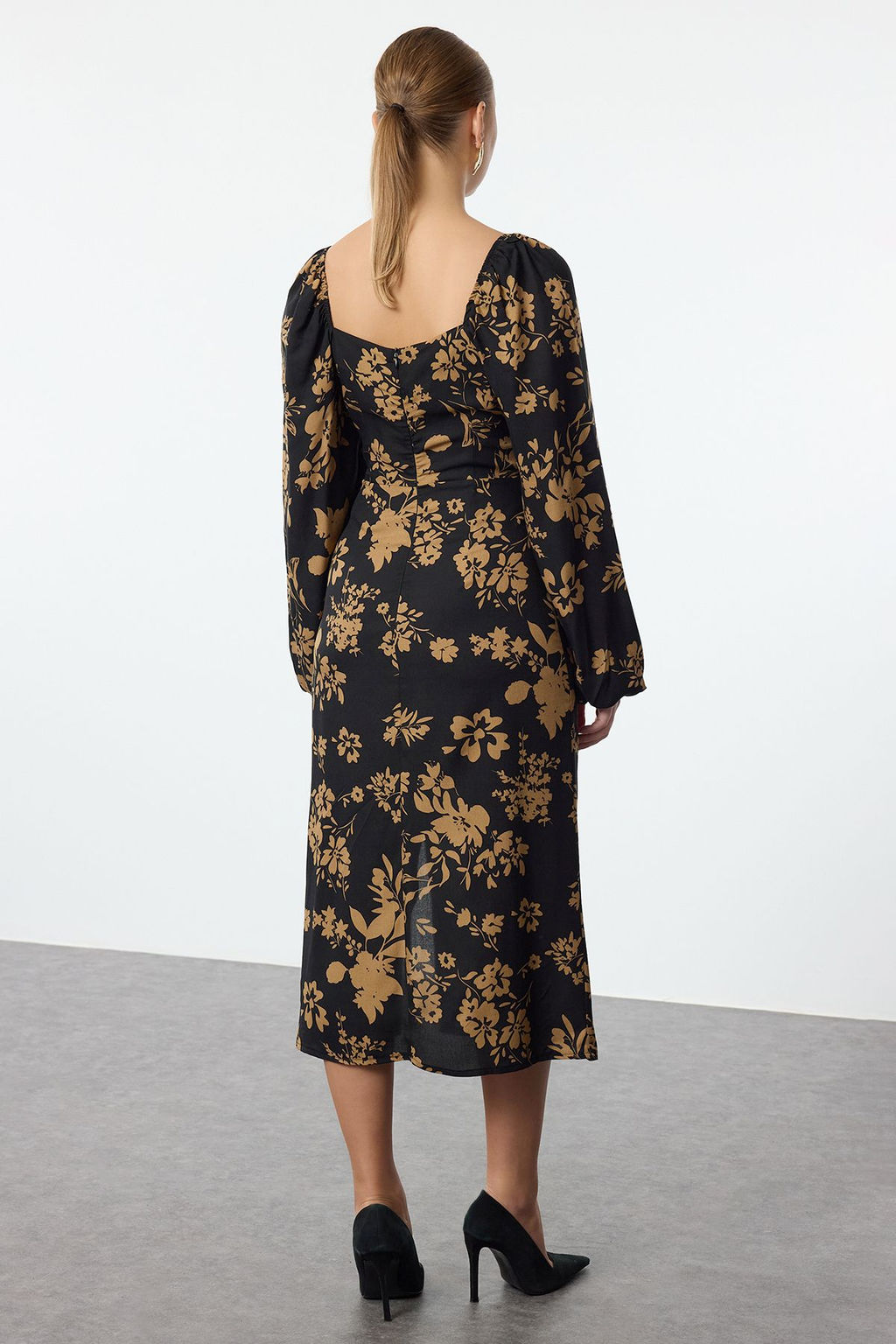 Trendyolmilla Siyah Geometrik Desenli Duz Kesim Y?rtmac Detayl? Viskon Dokuma Elbise TWOAW24EL00865 фото 11