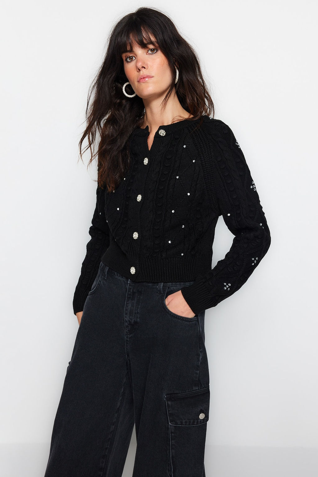 Siyah Cift Tarafl? Kullan?labilen Triko Kazak-H?rka TWOAW24KZ00144