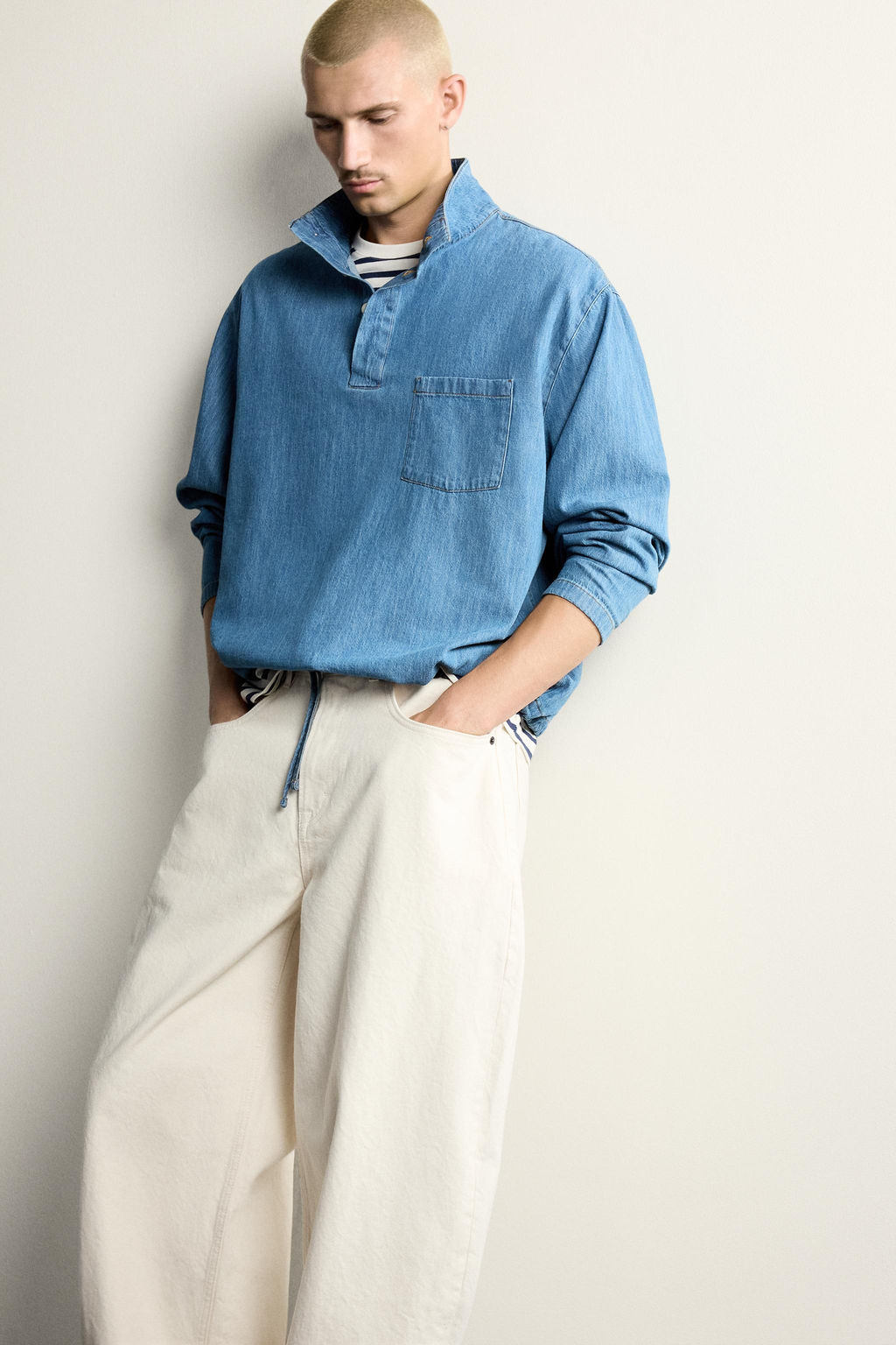 CAMISA POLO DENIM LIGERO LAVADO / Azul claro - Zara фото 6