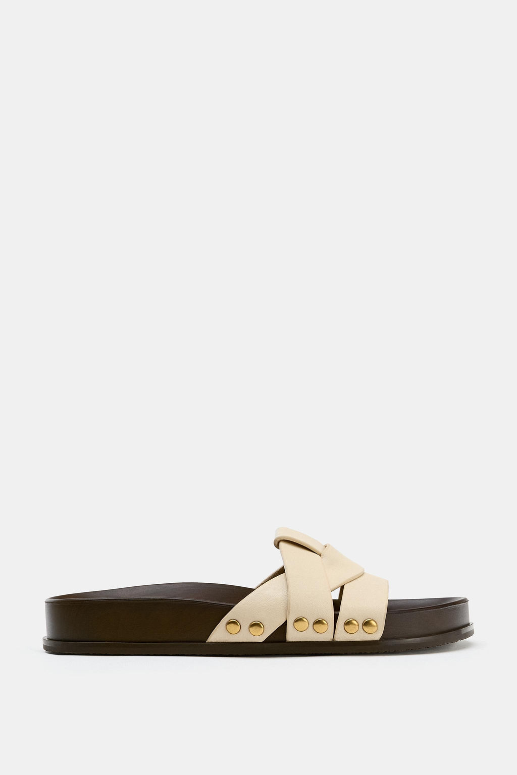 SANDALIA PLANA PIEL CRUZADA / Blanco Crudo - Zara фото 3