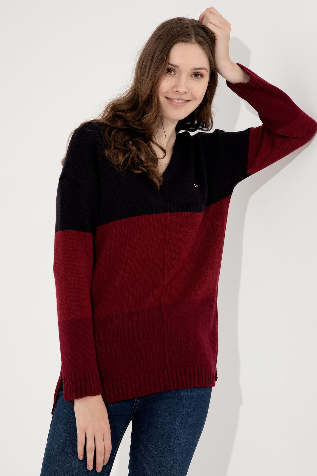 Женский темно-синий свитер с v-образным вырезом Неожиданная скидка в корзине - U.s. polo assn фото 9