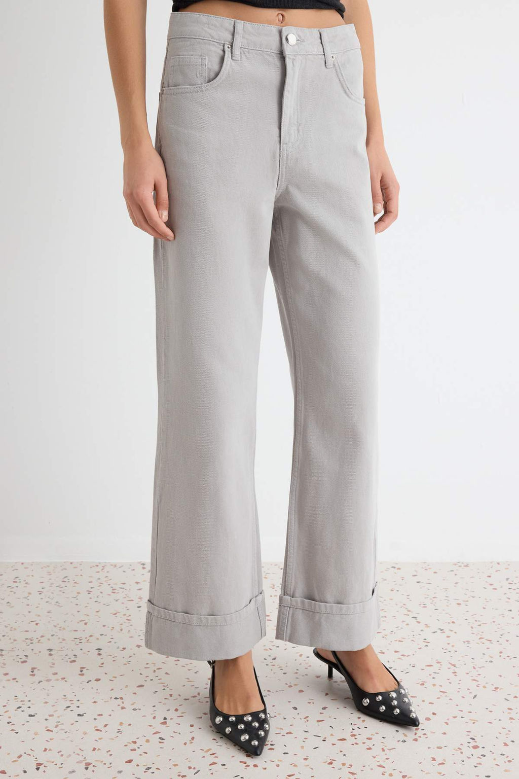 Gri D_K_ML_ Pa_a Detayl_ Y_ksek Bel Wde Leg Jeans TWOAW27JE00052 - Trendyolmilla фото 4