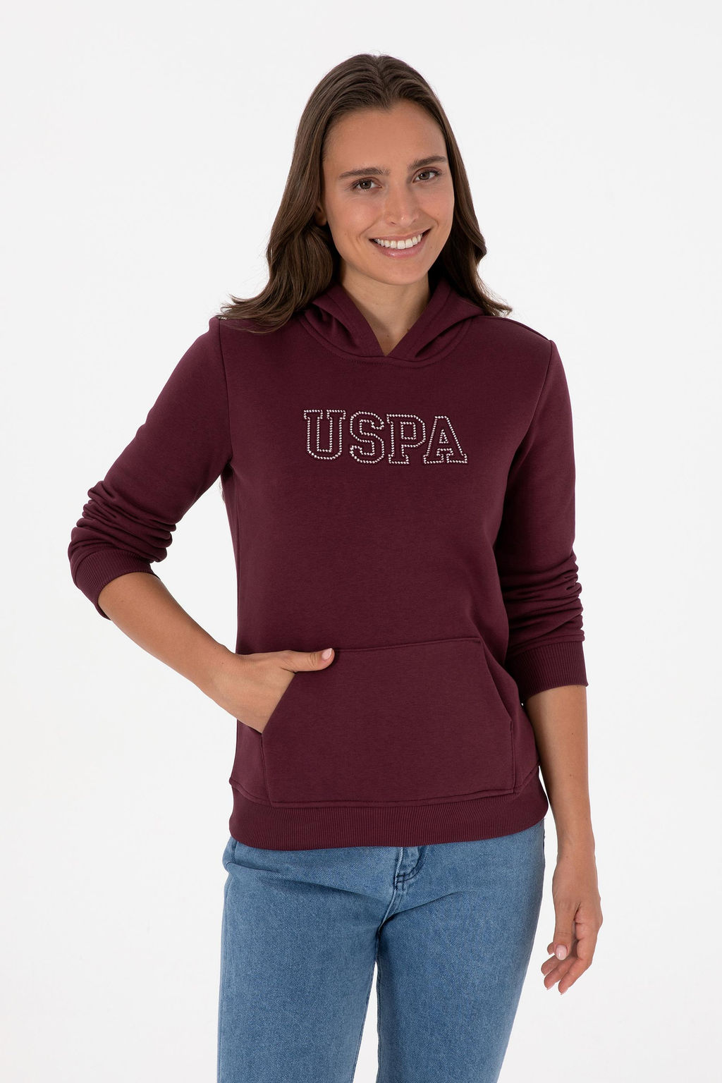 Kad_n Bordo _ardonlu Kap__onlu Basic Sweatshirt - U.s. polo assn фото 3