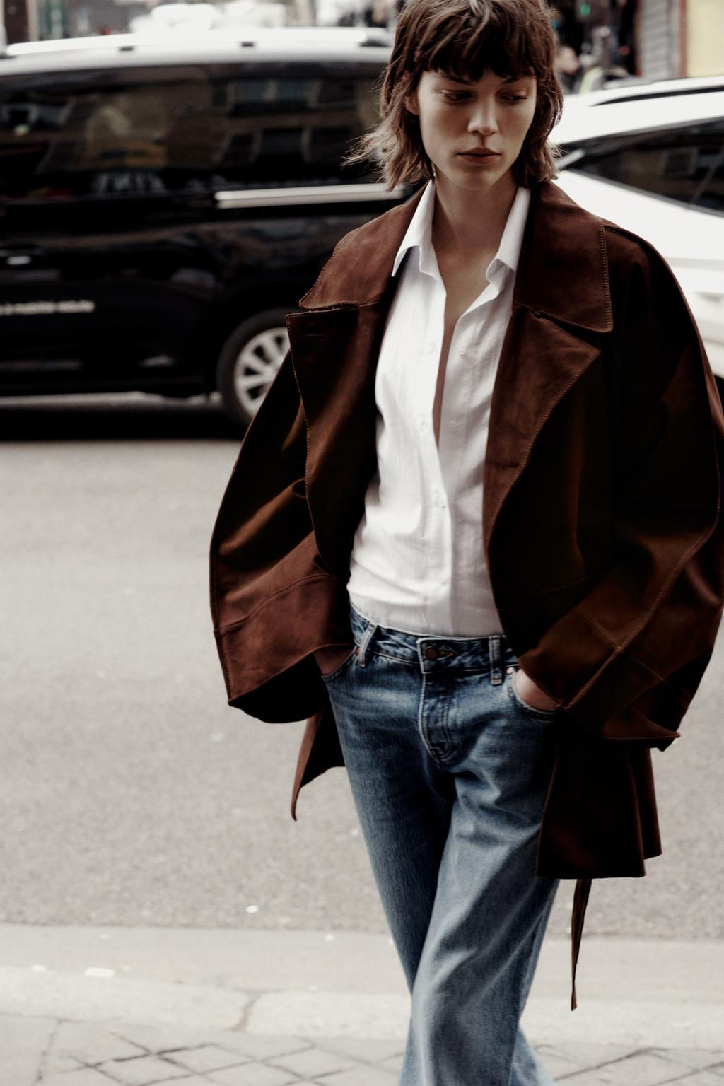 OVERSIZE SHORT SUEDE LEATHER TRENCH COAT