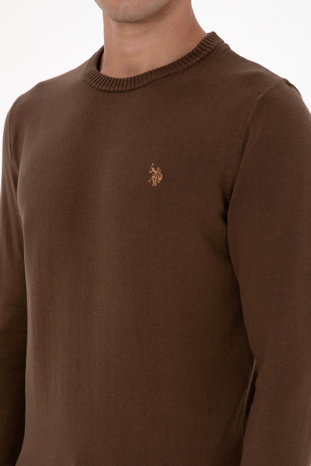 Erkek Slim Fit Bisiklet Yaka Kahverengi Basic Kazak - U.s. polo assn фото 7