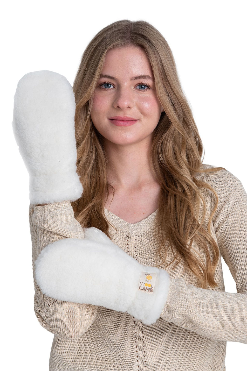 Варежки меховые на резинке ВАНИЛЬ - Woollamb фото 6
