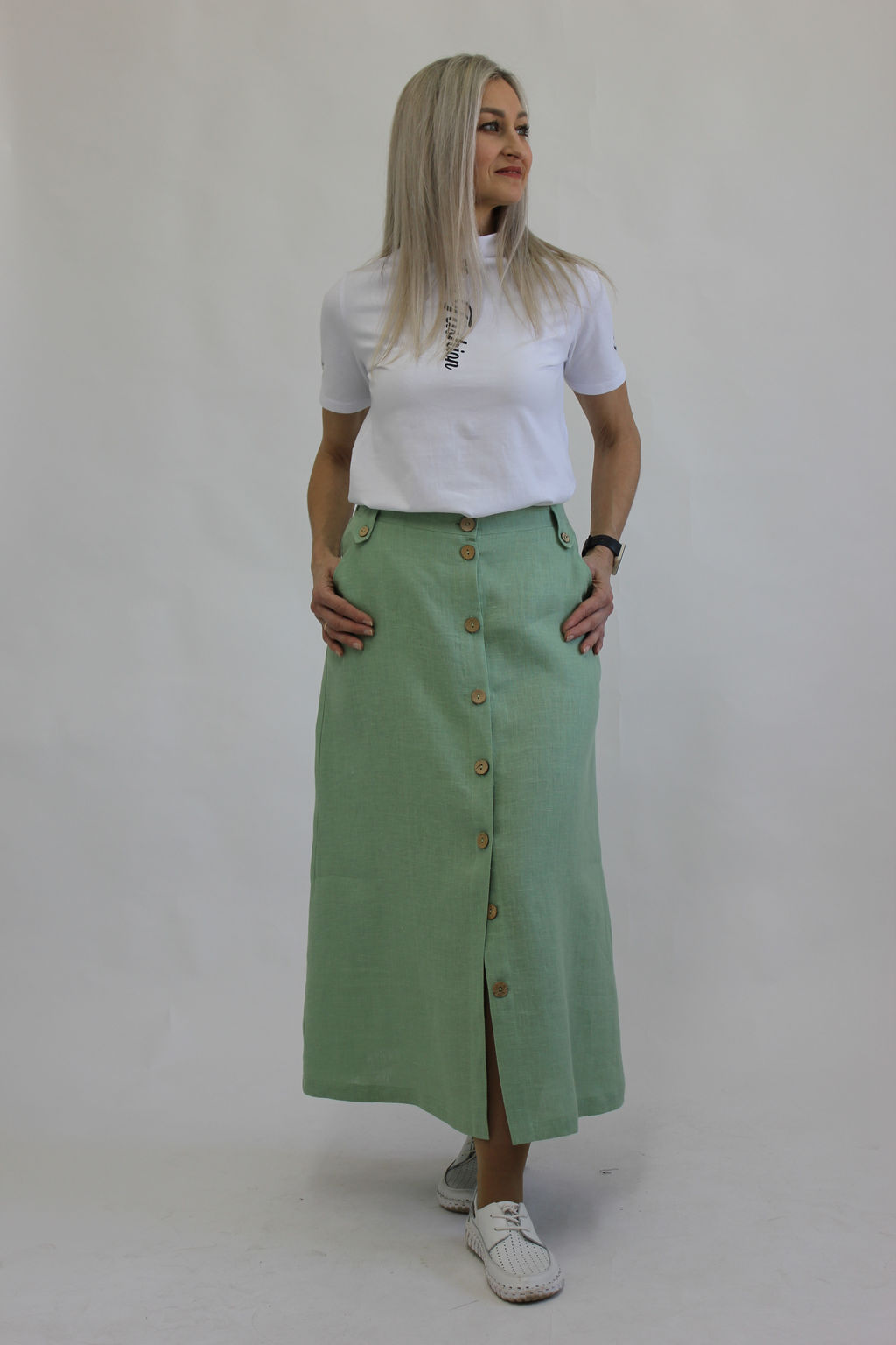Юбка А-образного силуэта с карманами Лен 100%