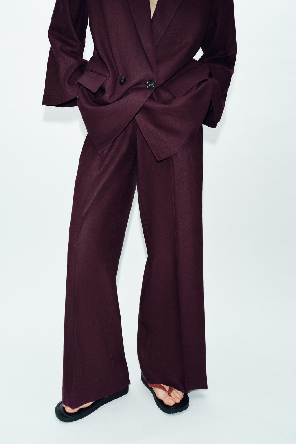 PANTAL?N RECTO LINO / Berenjena - Zara фото 2